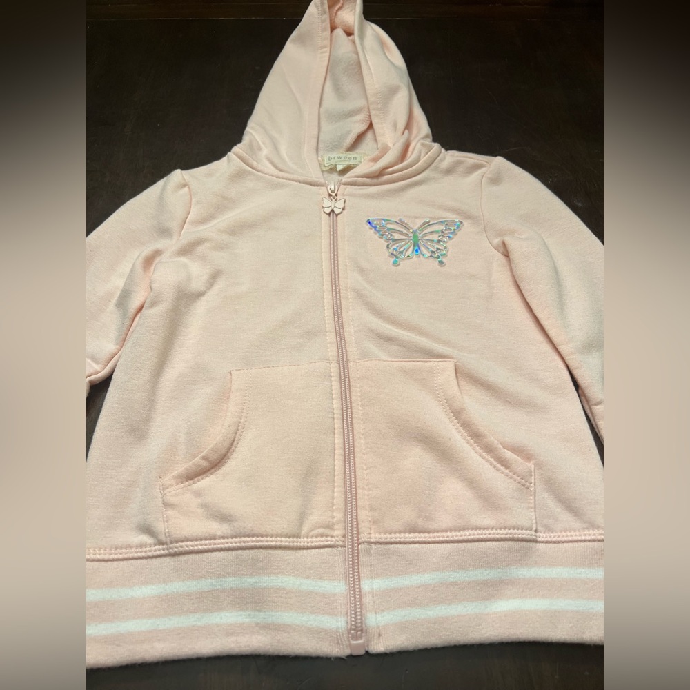 Btween Light Pink Butterfly Full Zip Hoodie